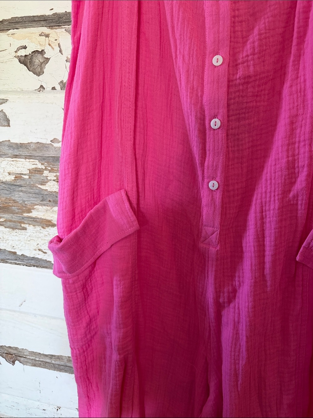 BiBi Hot Pink Sleeveless Button-Front Jumpsuit - Picture 5 of 12